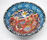 Hand Painted Turkey Iznik Ceramic & Enamel Bowl Tulip Carnation Flowers
