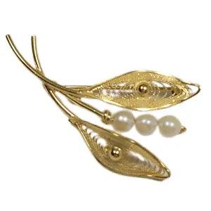 Karen Lynne LILY FLOWER PEARL BROOCH KL 12K YELLOW GOLD FILLED GF Pin Vintage