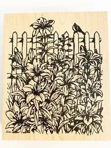 Northwoods Rubber Stamps Large White Picket Fence Bird Lily Flower Garden Nature