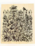 Northwoods Rubber Stamps Large White Picket Fence Bird Lily Flower Garden Nature