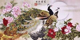 100% ORIGINAL ASIAN ART CHINESE WATERCOLOR PAINTING-Peacock lover&Peony flower