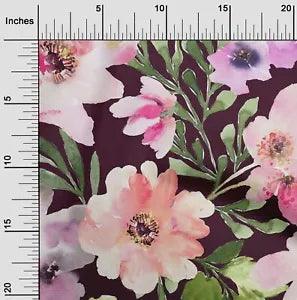 oneOone Cotton Poplin Fabric Watercolor Leaves & Peony Floral Print-0ed