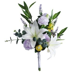 Lily and Purple Bridal Bouquet,Bridesmaids Bouquet,Wedding Flower,Wedding Bouquet,Boho Wedding,Garden Bouquet,Artificial Flower,silk Bouquet