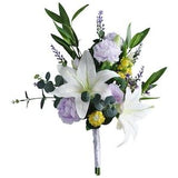 Lily and Purple Bridal Bouquet,Bridesmaids Bouquet,Wedding Flower,Wedding Bouquet,Boho Wedding,Garden Bouquet,Artificial Flower,silk Bouquet