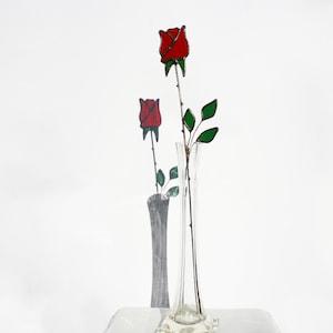 Eternal Rose Stained Glass Flower on Stem Love Gift Suncatcher Window Decor Everlasting Gift for Her Glass Red Rose Table Decor Anniversary