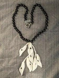 Vtg Signed Floral Masha Of Sweden Glass Necklace White Lily Dangle Statement