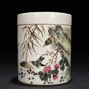 6.3" Old Porcelain Republic China dynasty famille rose peony flower bird Jar pot