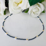 Beaded Flower Daisy Necklace, Minimalist Blue Flower Daisy Seed Beaded Choker Necklace, Dainty Seed Beaded Floral Daisy Choker Bracelet