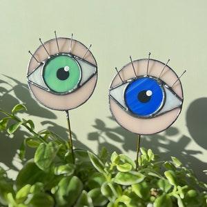 Monster eye stained glass plant stakes