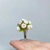 Dollhouse roses bouquet in glass vase, scale 1/12