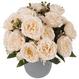 Artificial Peonies Silk Flowers, Beige Faux Peony Bouquet 4 Bundles Florals