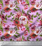 Soimoi Pink Velvet Fabric Leaves & Peony Floral Print Fabric by-qzD