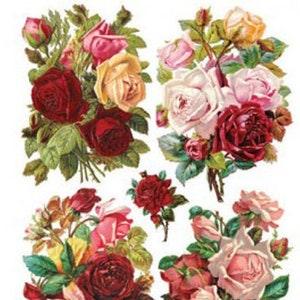 3 Sheets Self Adhesive Rose Bouquets Stickers Colorful Scrapbooking Stickers Each Sheet 3-3/4" by 7-7/8"   STKC75