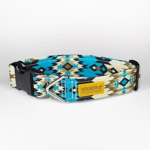 Blue and Khaki Dog Collar, Personalized Dog Collar, Water Resistant, Stainless Steel, Vegan, 316 Stainless Steel
