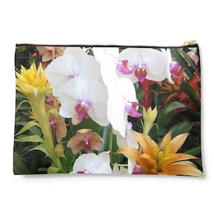 Colorful Orchids  Zippered Pouch Bag, Vanda, Phalaenopsis and Other Orchids by Wrough Iron Gate Pouch, Gift for Orchid Lovers.