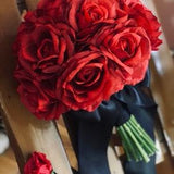Dreamy Roses of Love: Artificial Red Rose Bridal Bouquet and Boutonniere