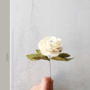 Mini ranunculus felt flower single stem, Boho wedding bouquet, 1st wedding anniversary gift for wife, Mini artificial flower arrangement
