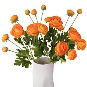 Artificial Silk Flowers Persian Ranunculus(Asian Buttercup 5 Orange