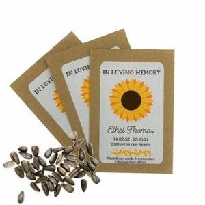 Personalised Funeral Sunflower Seed Packets Envelopes with Seeds - Memorial Remembrance Favours Keepsake Wake Loving Memory