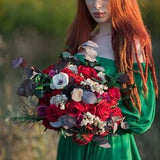 Red wedding bouquet Bridal bouquet Red roses and white autumn bouquet Magaela Bridal accessories Large custom bouquet Ferns Eucalyptus