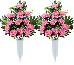 Artificial Cemetery Flowers for Grave, Set of 2 Artificial Memorial Peony Flower