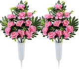 Artificial Cemetery Flowers for Grave, Set of 2 Artificial Memorial Peony Flower