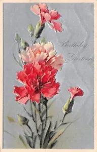 PFB~Uns Catherine Klein~Pink Red Carnations~Flowers on Silver Back~Emb~Ser 7354