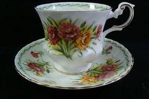 Royal Dover Flowers Fine Bone China Carnations Flowers Tea Cup & Saucer set