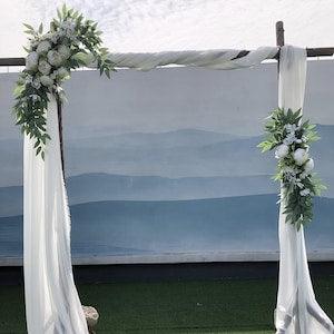 Wedding Arch Flowers, 2Pcs Set White Peony Floral Swags, Artificial Eucalyptus Leaves Flower For Sheer Drapes, Chair,Arbor, Wedding Ceremony
