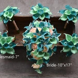 Mint Teal Bride Bouquet, Champagne Roses Bouquet, Teal Tiger Lily Roses, Real Touch Calla Lilies, Silk Bridal Bouquets