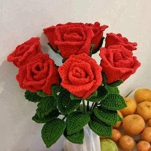 5pcsCrochet Rose,Crochet flower,wedding bouquet,party decor,wedding flower,Valentines Gift,gift for Mum,champagne rose,home decor