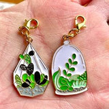 Terrarium and Bell Jar Duo, Zipper Pull Charms, Cactus Plants Knitting Accessories, Project Bag Zipper Charms, yarn Jewelry
