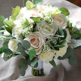 Blush Ivory Roses Eucalyptus Bridal Bouquets Real Touch Roses Rustic Boho Chic Wedding Bouquets