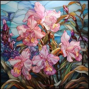 Stained Glass Lily and Orchid - Chart Counted Cross Stitch Patterns Needlework