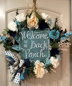 Welcome to the back porch grapevine wreath by Taylormadecustombows 29"x24"x8"