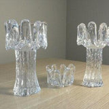 Vintage sunflower pattern by Goran Warff 3 crystal candle holders for Kosta Boda Sweden.Ice glass collectible candleholders modern art glass