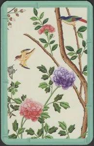 Playing Cards Single Card Old PEONY FLOWERS + TROPICAL BIRDS Flower Art Picture