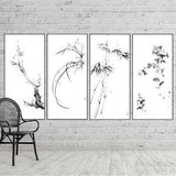 The Four Noble: Plum, Wild Orchid, Bamboo, Chrysanthemum ??  LARGE wall art, set of 4 original sumi-e paintings, asian Zen art