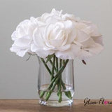 White Real Touch Rose Flower Arrangement. Roses in Faux Water Clear Glass Vase. White Rose Centerpiece Bouquet. Wedding Centerpiece.