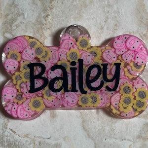 Sunflower piggy pet tag / Resin pet tag / Cat pet tag / Dog id tag
