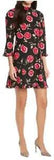 Kate Spade  New York 4 Black Red Floral Carnation ?-Sleeve Ruffle Trim Dress