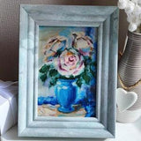 Bouquet of Roses in Vase picture framed 10x15 cm 4x6 inches oil painting home decor handmade artwork