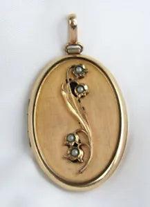 Antique 12K Gold Filled BB Bliss Bros. Lily of the Valley Seed Pearl Oval Locket