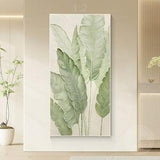 Organic-Style Tree Leaf Painting 3D Textured Art Banana Leaf Botanical Wall Art Abstract Painting Beige Green Original Plants Painting