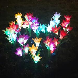 2 Pack Color-Changing LED Solar Powered 8 Flowers Stake Lights Yard Garden Decor