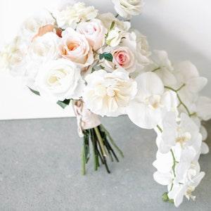 Wedding bouquet, wedding flowers, boho bouquet, bridal bouquet, blush pink, cascading, orchids