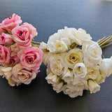 Mini Roses Bouquet 9 stems Artificial Rose Vase flowers Cream Pink Home decor by Milda Smilga