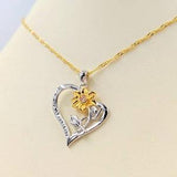 You Are My Sunshine Two Tone Pave Sunflower Heart Necklace; You Are My Sunshine Necklace; 925 Gold Sunflower CZ Necklace, Infinity Close