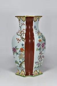 12.2" Qing dynasty qianlong mark Porcelain colour enamels peony flower lace Vase