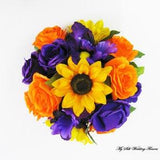 Purple Roses Bouquet, Orange Roses Bouquet, Sunflower Bouquet, Orange Gold Sunflower Wedding Bouquet, Mix Flower Bouquet